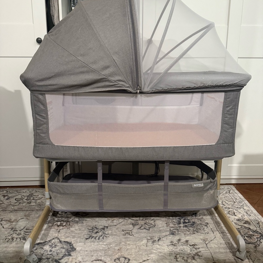 Gray Baby Bassinet with Canopy